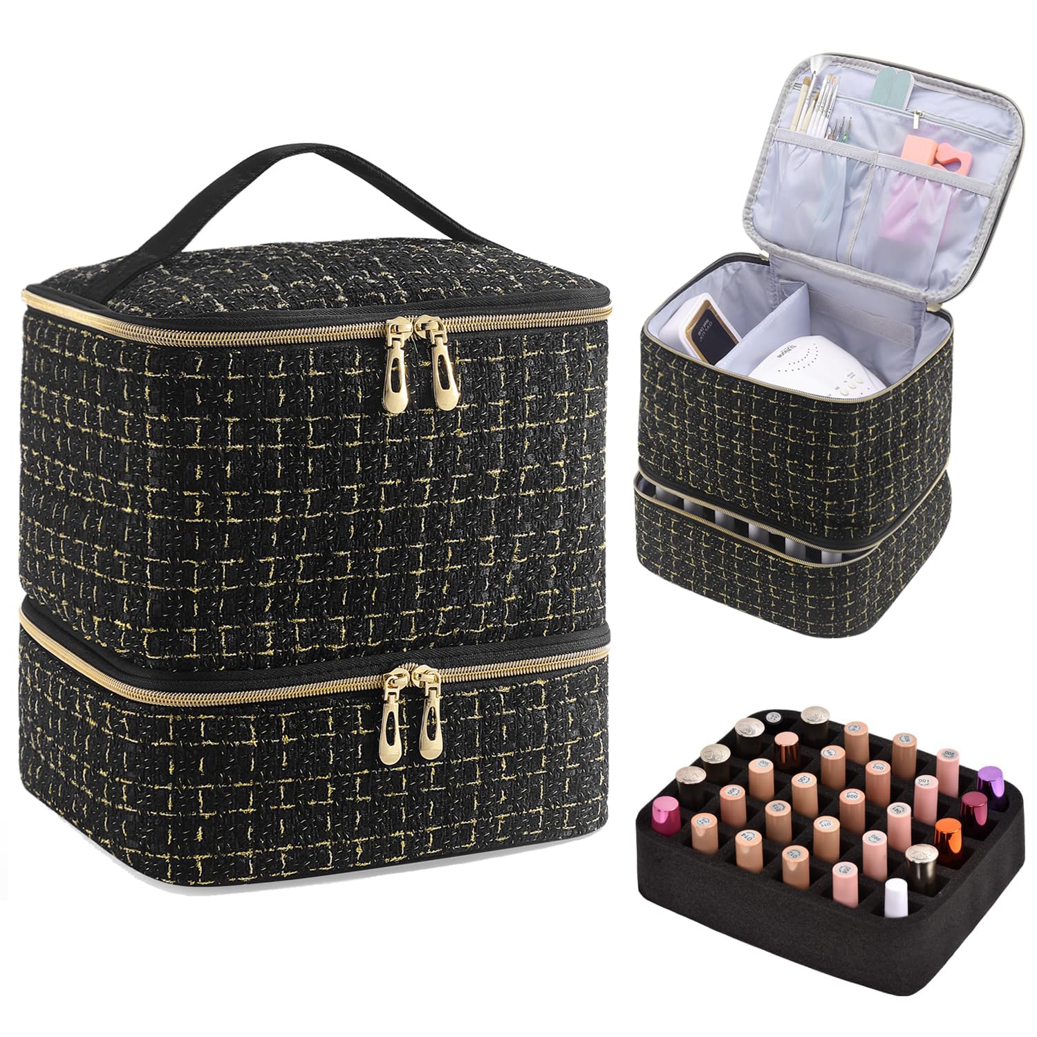 Nail Polish Organizer Case with Nail Lamp & Manicure Tool Storage, 30-Bottle Capacity