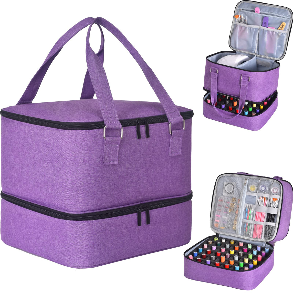 Double-Layer Nail Polish Organizer Bag with Handles