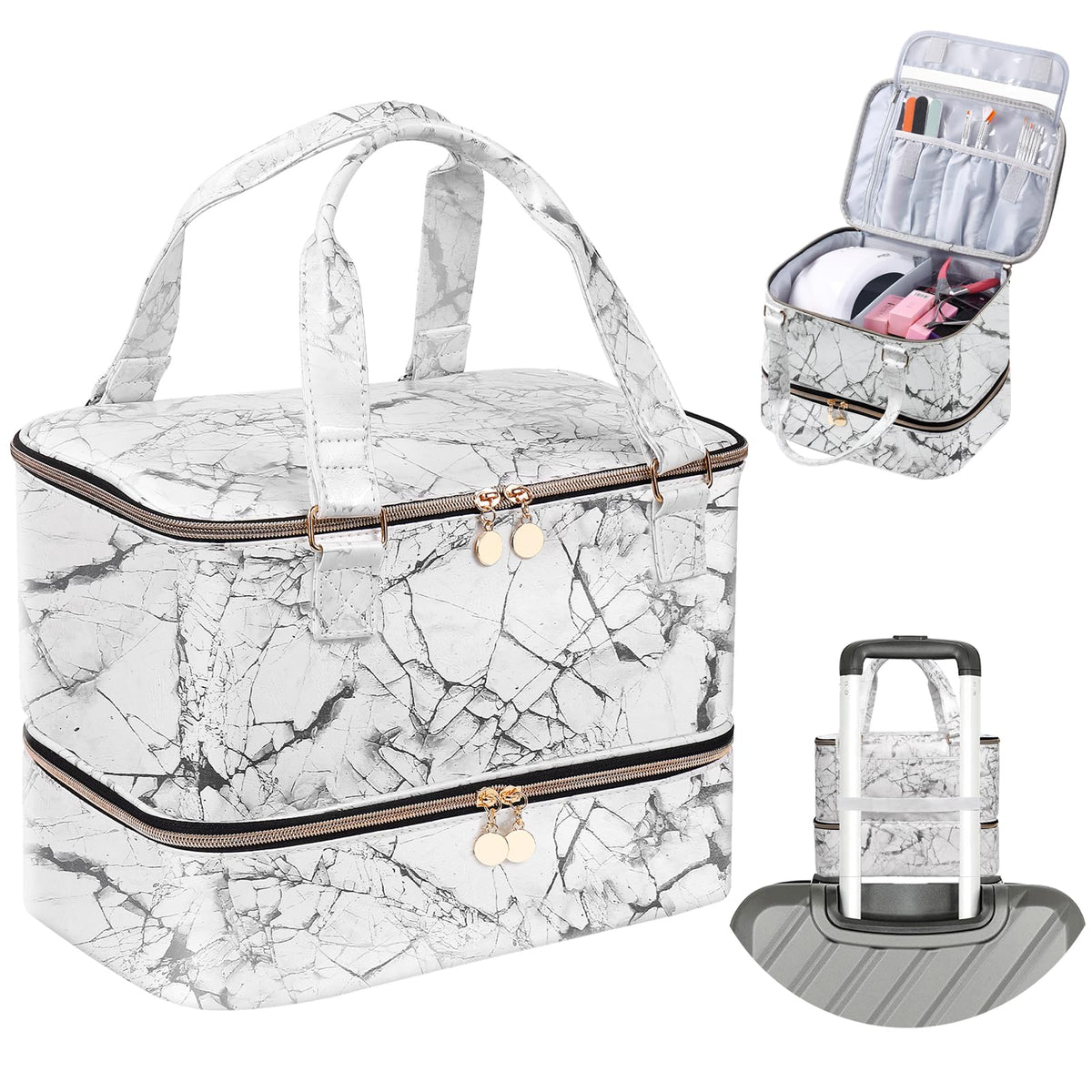 Double-Layer Nail Polish Organizer Bag with Handles