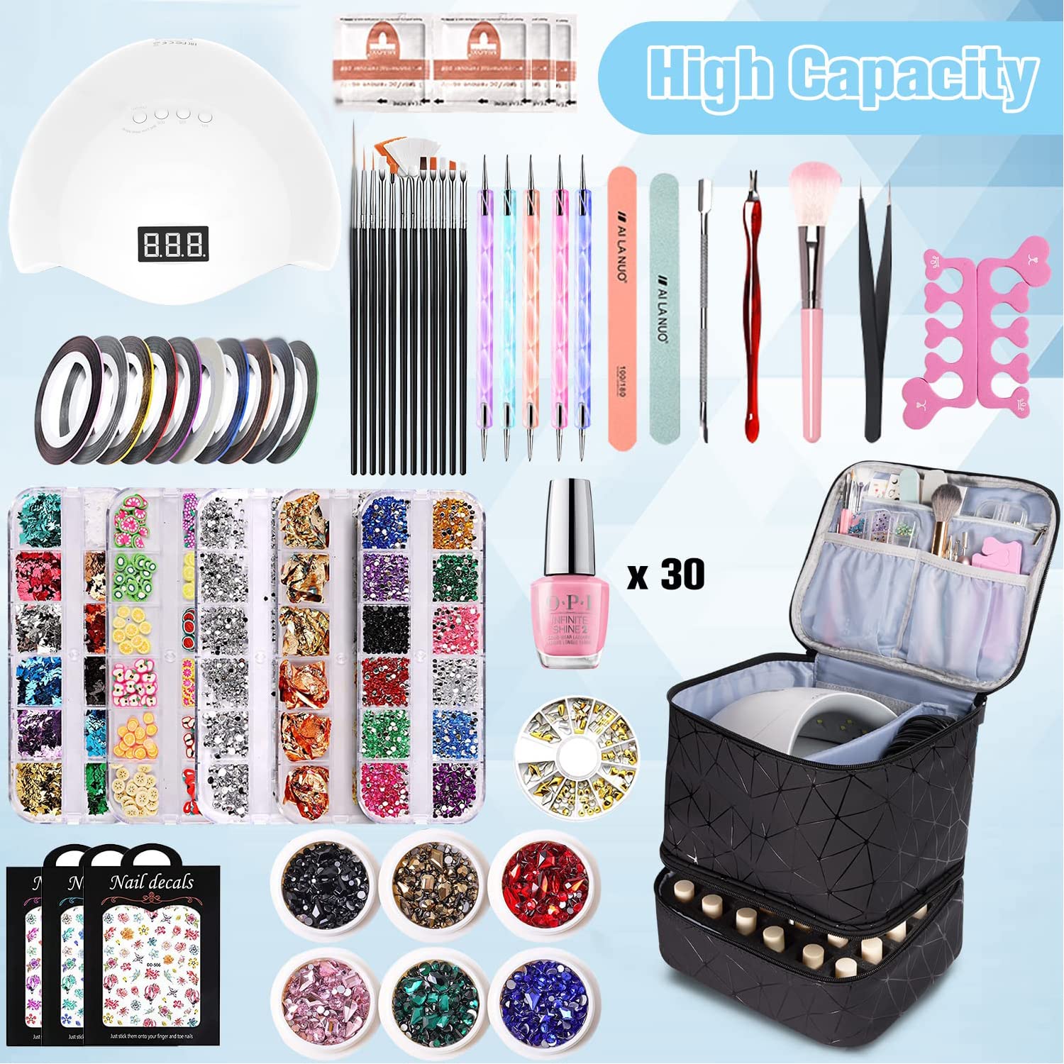 Nail Polish Organizer Case with Nail Lamp & Manicure Tool Storage, 30-Bottle Capacity