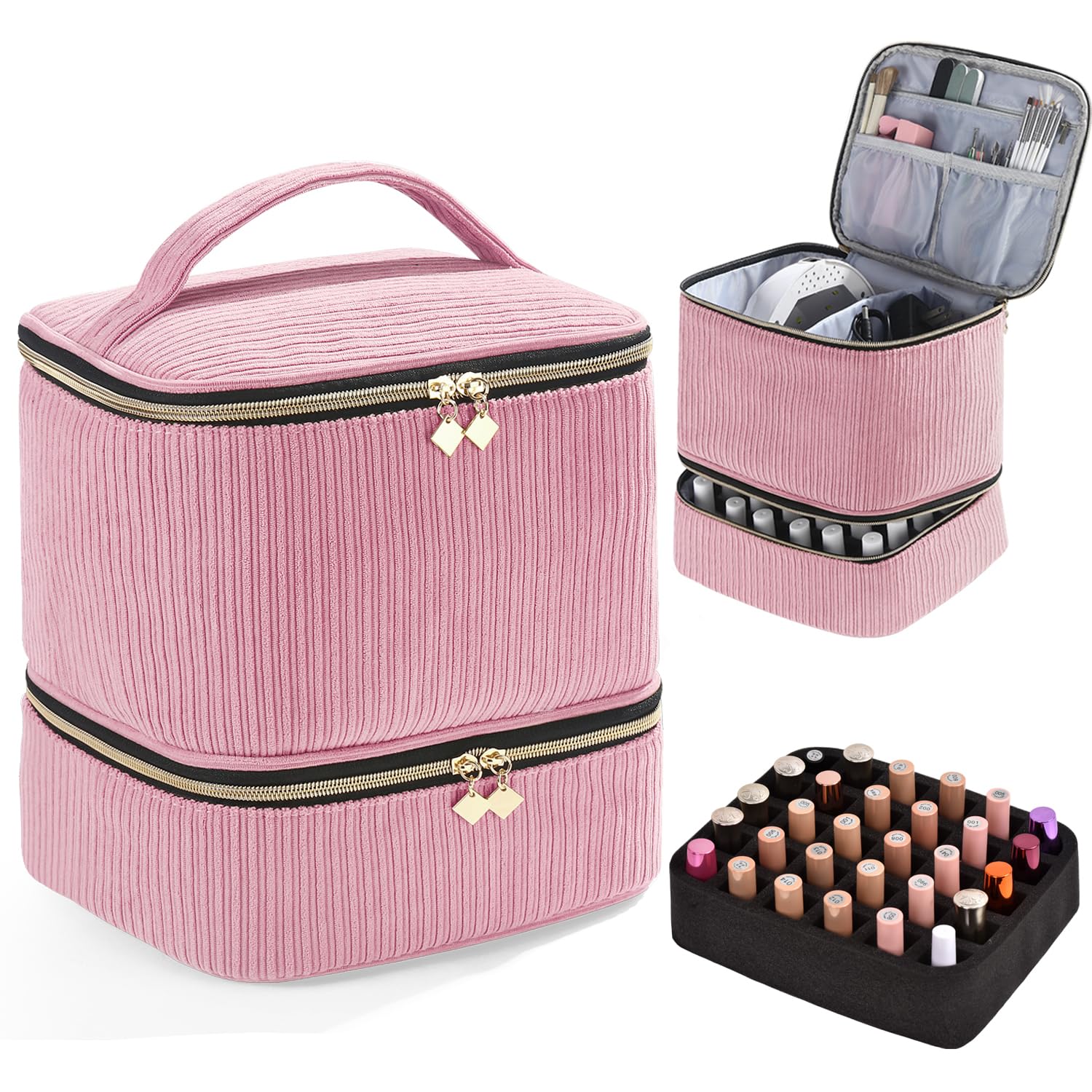Nail Polish Organizer Case with Nail Lamp & Manicure Tool Storage, 30-Bottle Capacity