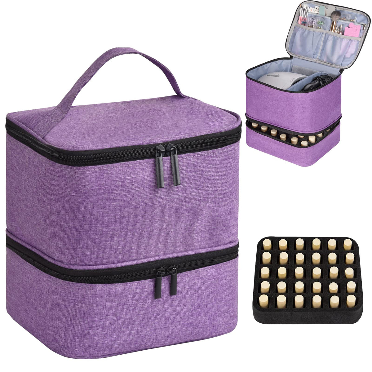 Nail Polish Organizer Case with Nail Lamp & Manicure Tool Storage, 30-Bottle Capacity